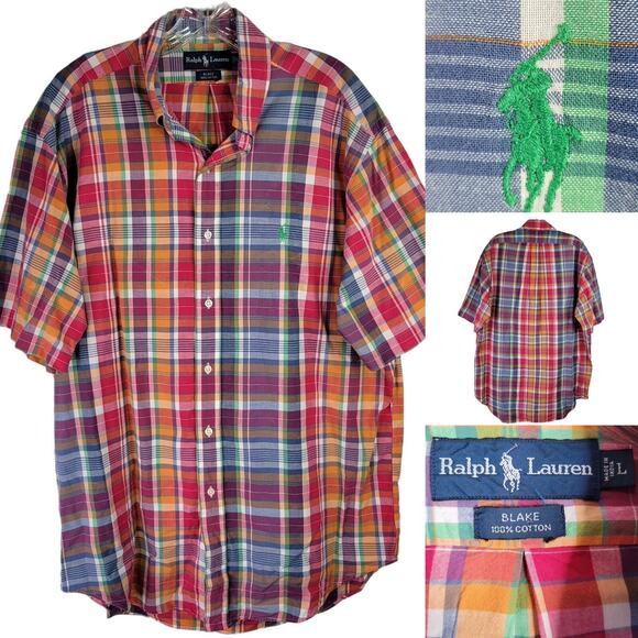 Polo Ralph Lauren Shirt Men's Blake Madras Plaid Short Sleeve Button Down Large - Picture 1 of 9